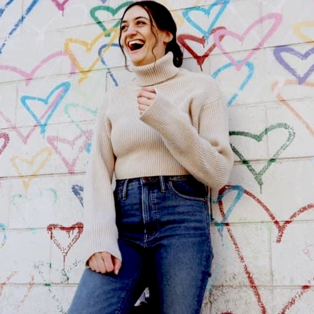 Beige, cropped cowl neck sweater from Shein. Size Small.